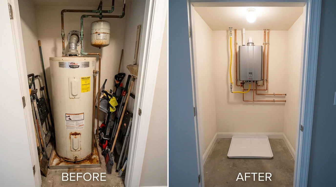 Tank water heater versus wall-mounted tankless unit comparison for Baker, LA homeowners