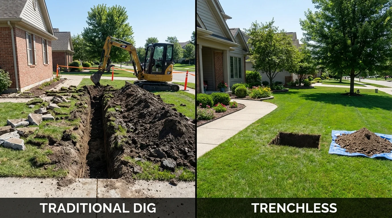 Trenchless sewer repair with minimal yard damage versus traditional excavation in Baker, LA
